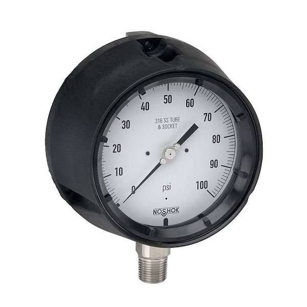 Pressure Gauge, -30 inHg to 0 psi psi, 4-1/2 in Dial, 1/4 in; 1/2 in NPT, Bottom Location